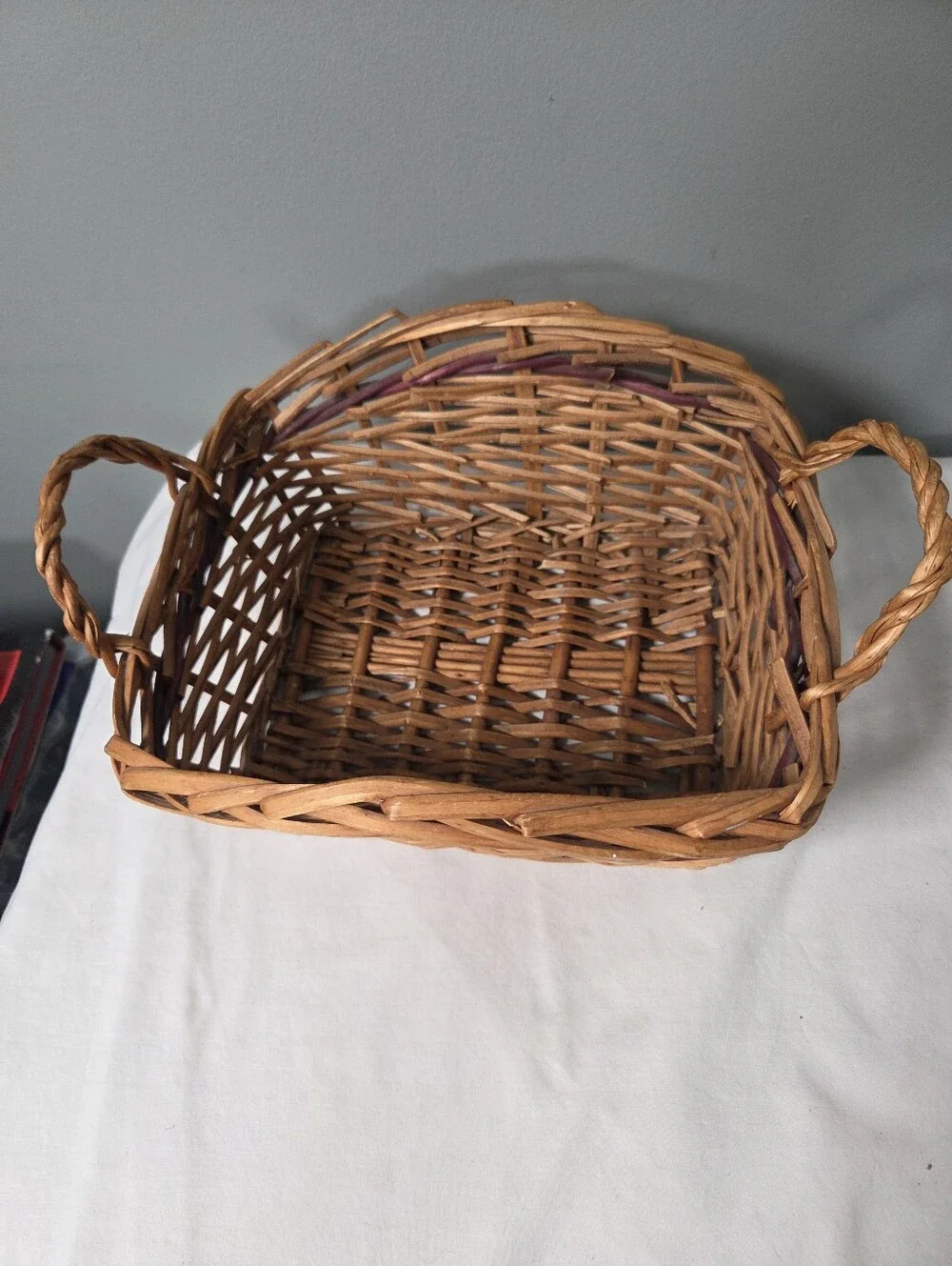 Vintage woven wicker/ ratten basket. Vintage bread basket  Wicker Fruit basket